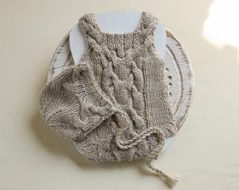 Pelele y gorro de punto, conjunto de accesorios para fotografía de recién nacidos, atuendo para fotografía de recién nacidos, ropa unisex para bebés, regalo de embarazo, accesorios para recién nacidos