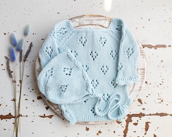 Knitted romper & bonnet,Newborn Photography Prop Set,Newborn photography outfit,Newborn girl photoshoot outfit,baby shower gift,Newborn prop