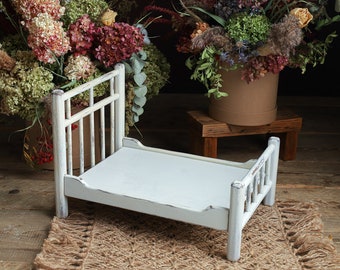 Cama de madera para recién nacidos, cuna de madera auténtica, accesorios para fotografía de recién nacidos, decoración de habitación infantil, cama de muñecas, cama rústica de madera, lista para usar