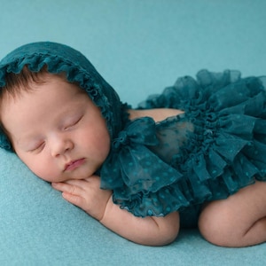 Sea wave Newborn girl romper & Bonnet,Newborn photo outfit girl,Newborn photography prop,Newborn photo prop set,Newborn props