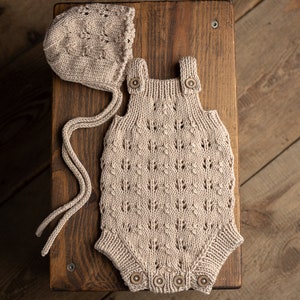 Knitted romper & bonnet,Newborn Photography Prop Set,Newborn photography outfit,Newborn girl photoshoot outfit,Pregnancy gift,Newborn props