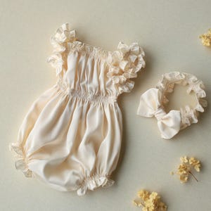 Newborn girl silk romper,Newborn girl photoshoot outfit,Newborn photo outfit,Newborn props,Baby shower gift,Coming home outfit,Baptism dress