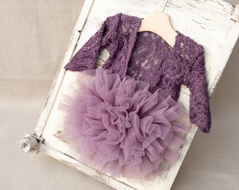 Newborn Girl Lace Romper & Headband, Lavender Tutu Infat Bodysuit,Purple Princess Newborn Photography Dress,Newborn Romper,Newborn Outfit
