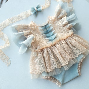 Newborn photo outfit girl,Newborn romper & Headband for newborn girls,Newborn Photography Props,Christening outfit,Baby shower gift