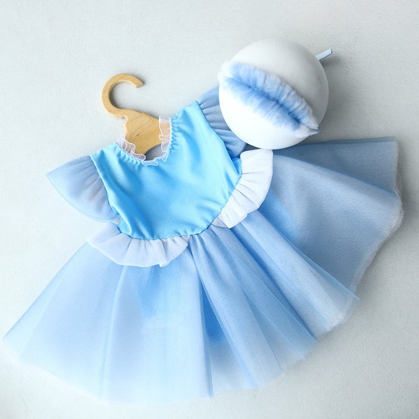Newborn Baby Girl Cinderella Dress, Blue Baby Tutu Dress, Cinderella  Style Tutu dress, Cinderella Dress for Newborn Photography