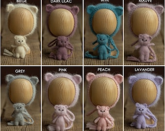 Tenue d’ours en peluche en tricot nouveau-né avec jouet, chapeau d’ours nouveau-né, ensemble d’accessoires de photographie pour nouveau-nés, tenue d’ours en peluche pour nouveau-nés, accessoires photo pour nouveau-nés