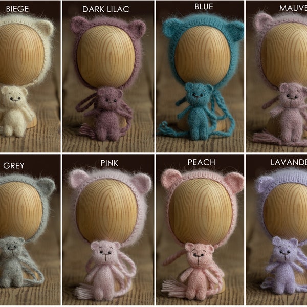 Tenue d’ours en peluche en tricot nouveau-né avec jouet, chapeau d’ours nouveau-né, ensemble d’accessoires de photographie pour nouveau-nés, tenue d’ours en peluche pour nouveau-nés, accessoires photo pour nouveau-nés