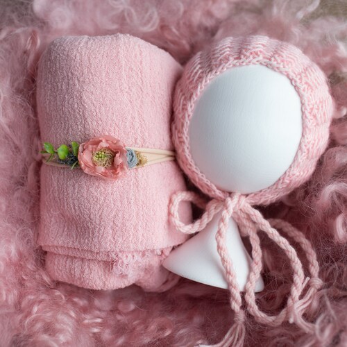 Newborn Photo props set,Posing blanket,Newborn Wrap & headband,Knitted Hat,Knitted Bonnet,Newborn Photography,Photo Prop,Newborn photo shops prop