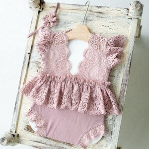 Newborn romper with Headband for newborn girls, Newborn Lace Romper, Newborn Outfit, Newborn Girl Outfit, Newborn Photography Props