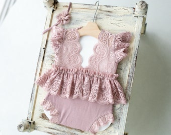 Newborn romper with Headband for newborn girls, Newborn Lace Romper, Newborn Outfit, Newborn Girl Outfit, Newborn Photography Props