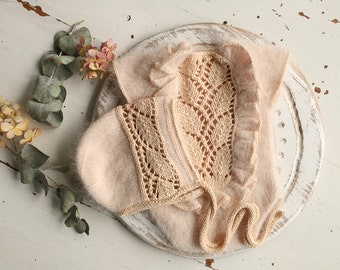 Newborn knitted Set,Knitted romper & bonnet,Newborn photography outfit,Сable knit romper,newborn knit outfit,newborn props,baby shower gift