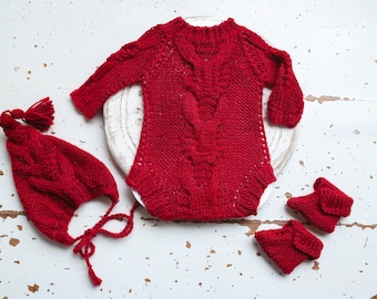 Beanie Hat with Pom Pom & knited Booties,Newborn Knited set,Baby Romper,Photography Newborn Knited Outfit,Knited Newborn Coming Home Outfit