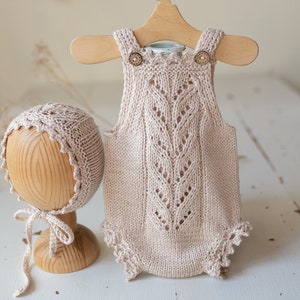 Knitted romper and bonnet,Newborn knitted Set,Newborn photography outfit,Сable knit romper,Pregnancy gift,newborn knit outfit,newborn props
