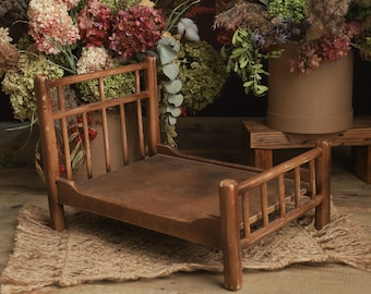 Cama de madera para recién nacidos, accesorio de cuna de madera real para recién nacidos, accesorios de fotografía para recién nacidos, accesorio para fotos de recién nacidos, decoración de guardería, cama de muñecas, cama de madera rústica