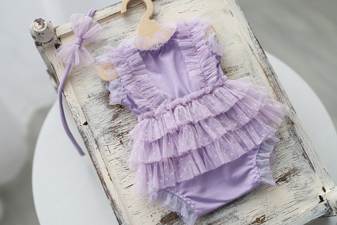 Lavender Romper Newborn Girl With Lace Trim & Headband,newborn Outfit