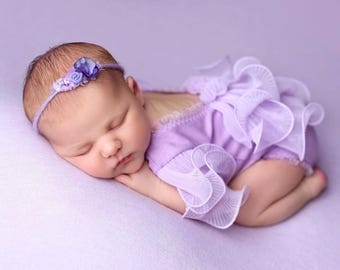 Newborn girl romper with elegant lace trim & headband,Newborn Romper,Newborn photography prop,Newborn photo outfit girl,Pregnancy gift
