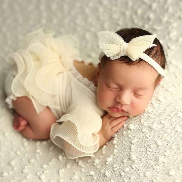 Photo outfit Baby Girl lace romper set,Newborn Romper and headband,Newborn Outfit,Newborn,Newborn Photography Props,Newborn Photo Prop,RTS!
