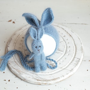 Newborn Knitted Bunny Photography Props,Newborn Bunny Hat,Newborn Knit Bunny Toy,Baby Rabbit Knitted Toy,Newborn Photography Prop