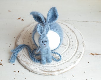 Newborn Knitted Bunny Photography Props,Newborn Bunny Hat,Newborn Knit Bunny Toy,Baby Rabbit Knitted Toy,Newborn Photography Prop