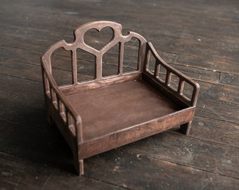 Cama de madera para recién nacidos, accesorio de cama de madera auténtica para recién nacidos, accesorios de fotografía para recién nacidos, accesorio de fotografía para recién nacidos, decoración de habitación infantil, cama de muñecas, cama rústica de madera