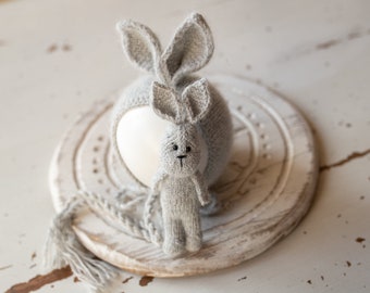 Newborn Knitted Bunny Photography Props,Newborn Bunny Hat,Newborn Knit Bunny Toy,Baby Rabbit Knitted Toy,Newborn Photography Prop