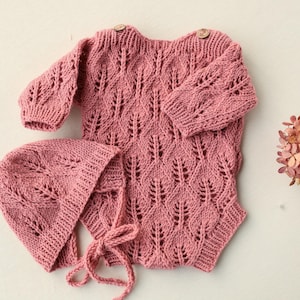 Knitted romper and bonnet,Newborn knitted Set,Newborn photography outfit,Сable knit romper,Pregnancy gift,newborn knit outfit,newborn props