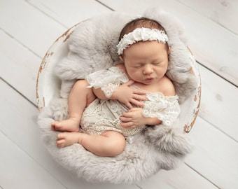 Outfit romper newborn baby girl & headband,Newborn Girl Outfit,Newborn Photography Props,Christening outfit,Newborn dress,Baby shower gift