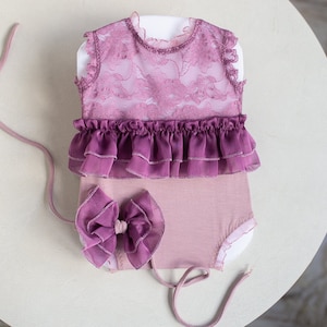 Newborn romper Newborn Baby Girl Elegant Lace Trim & Headband,Newborn Photography Props,Newborn Photo Props,Newborn baby gift,Pregnancy gift