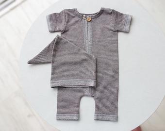 Newborn baby boy jersey romper & sleep cap,Newborn Outfit Boy,Newborn Photography Props,Newborn boy photoshoot outfit,Newborn photo prop,RTS