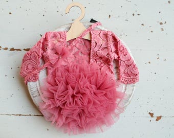 Pink lace romper for newborn girl photography outfit,Newborn Romper,Newborn Outfit,Newborn romper with Headband,Newborn Photography Prop
