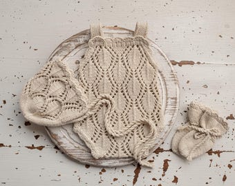Newborn Knit romper, Hat & socks,Newborn outfit,Newborn Knited set,Newborn photography,,Knitted newborn photo props,Baby shower gift