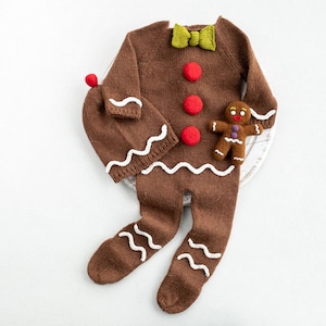 Knitted  Romper bonnet & Toy Gingerbread Man,Newborn Photography Prop Set,Newborn photography outfit,Newborn Outfit, Newborn romper