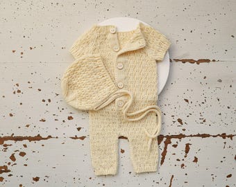 Knitted romper & bonnet,Newborn Photography Prop Set,Newborn photography outfit,Newborn girl photoshoot outfit,Pregnancy gift,Newborn props