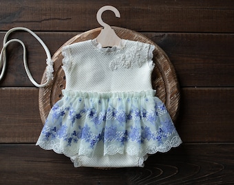 Newborn romper for girl with elegant lace trim & headband,Newborn Girl Romper,Newborn Outfit, Newborn Photography props,newborn boho dress