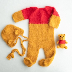 Knitted romper and bonnet,Newborn Photography Prop Set,Newborn photography outfit,Newborn girl photoshoot outfit,Newborn Teddy Bear Outfit