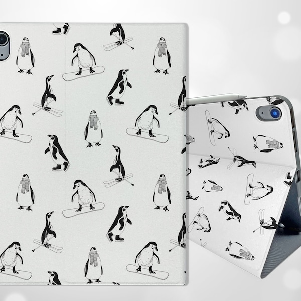 Étui iPad mignon pingouins avec porte-crayon iPad Air étui M2 iPad Pro 12,9 étui iPad manche iPad Pro étui iPad Air 5e génération iPad couverture