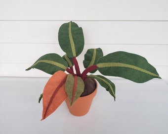 Felt Philodendron Plant, Philodendron Prince of Orange, Philodendron autumn, fabric houseplant, textile plant, handmade, decor potted plant