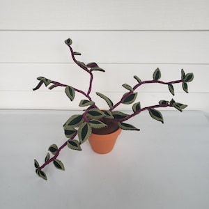 Felt Inch Plant, faux Tradescantia zebrina, felt wandering plant, fabric houseplant, textile plant, handmade, decorative potted plant image 1