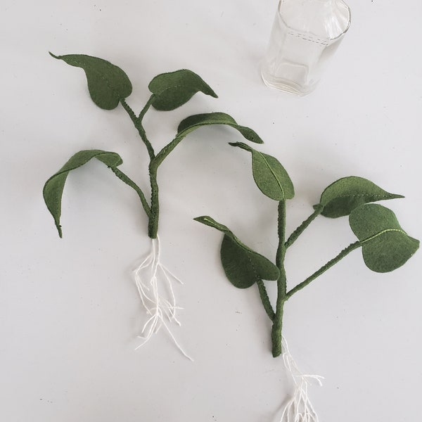 Felt Heartleaf Philodendron cutting, faux plant cutting, fabric houseplant, textile plant, handmade, decorative plant