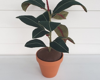 Handmade Felt Ficus Tree in Terracotta Pot: Decorative Textile Houseplant