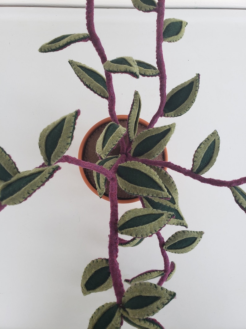 Felt Inch Plant, faux Tradescantia zebrina, felt wandering plant, fabric houseplant, textile plant, handmade, decorative potted plant image 3