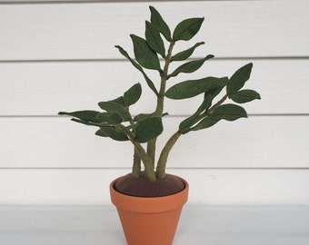 Felt ZZ Plant, Faux Zamioculcas zamiifolia, fabric houseplant, textile plant, handmade, decorative potted plant