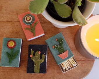 Cacti and Flowers Decorative Match Boxes, Handmade Felt Covered Match Boxes, Candle Matches