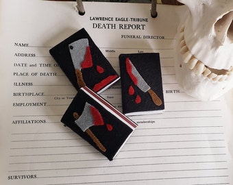 Wholesome Horror, Halloween Themed Matchboxes, Murder weapons, Handmade felt covered matchboxes, candle matches, great gift idea