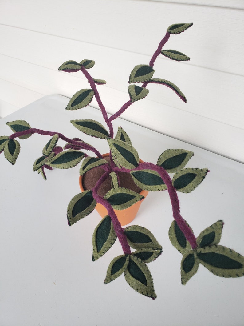 Felt Inch Plant, faux Tradescantia zebrina, felt wandering plant, fabric houseplant, textile plant, handmade, decorative potted plant image 2