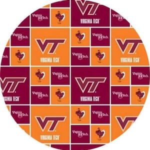 May include: A repeating pattern of orange and maroon squares featuring the Virginia Tech logo and a stylized rooster. The logo is in white text with the words "Virginia Tech" underneath.