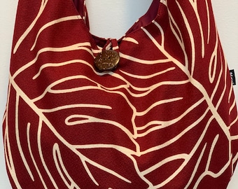 Hawaiian Print Shoulder Bag: Handmade Cotton Barkcloth Bag - Made in Maui