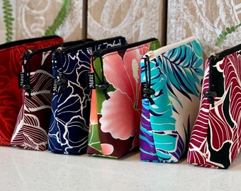 Handmade Hawaiian Print Zipper Pouch, Island Style Cosmetic Bag