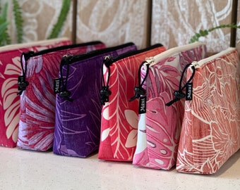 Homemade Hawaiian print zipper pouch/Made in Maui, Hawaii/ Made in the USA