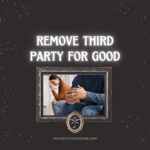 May include: Image with the text "REMOVE THIRD PARTY FOR GOOD" in a glowing font. A framed image shows two people, one with their head in their hands. A logo with a key is at the bottom.